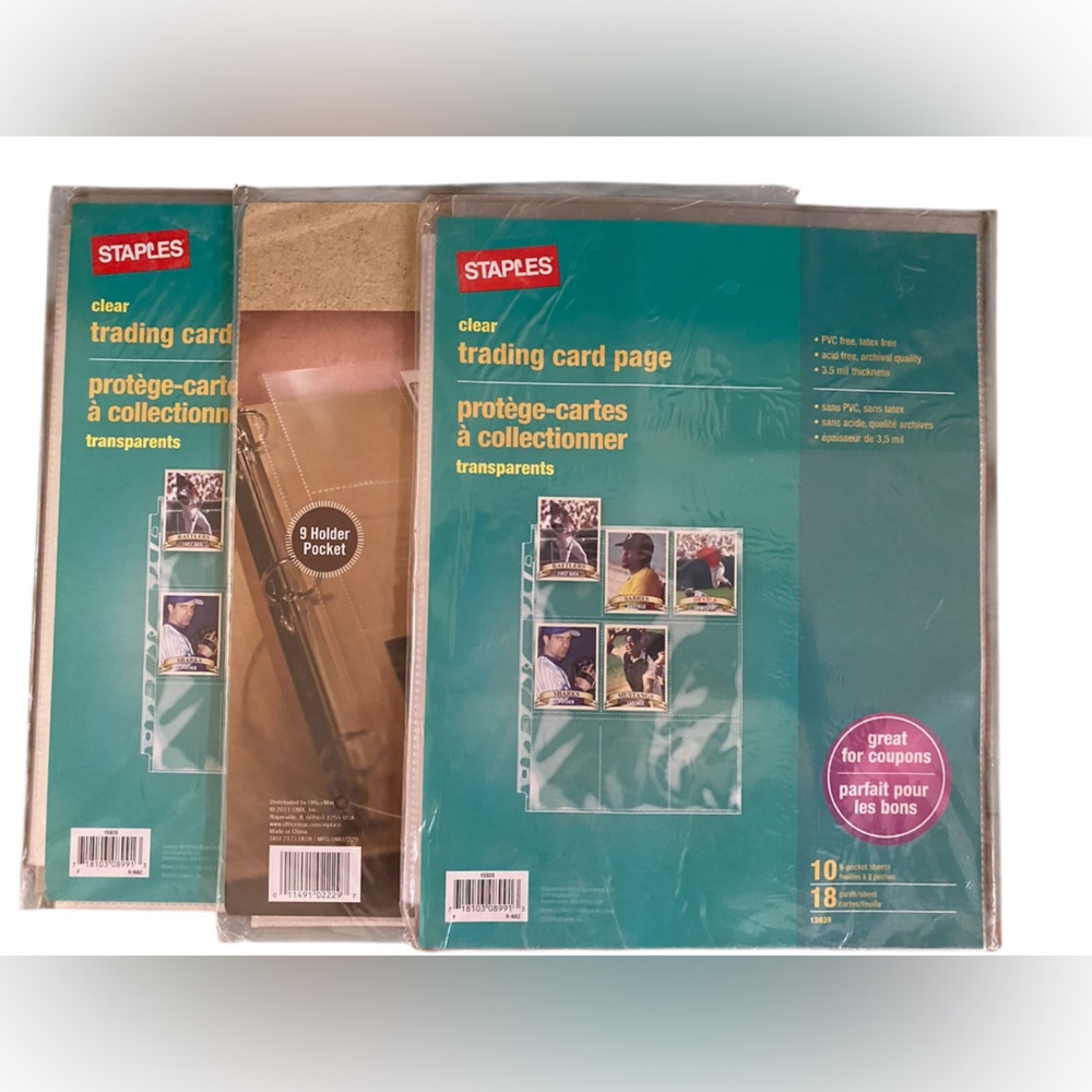 Staples Trading Card Pages Set of 2 and In Place Trading Card Pages 3.5 Mil. NEW